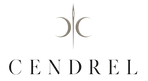 The brand logo for CENDREL, featuring a stylized metallic taupe double crescent moon and dagger emblem above the brand name in black serif lettering, set against a solid white background.